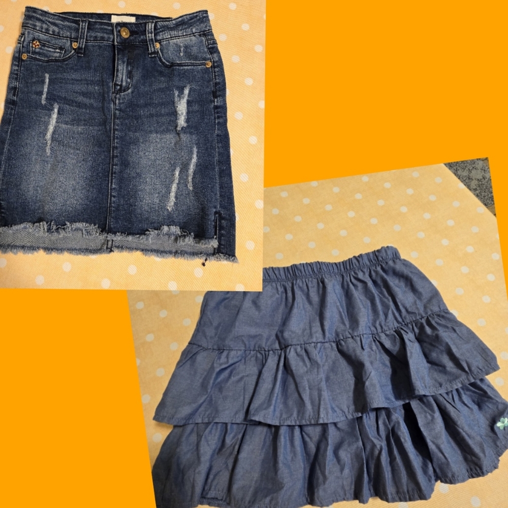 2 Items 1 Limited Too Tiered Blue Pull On Skort 10/12 + Hudson Jean Skirt 10